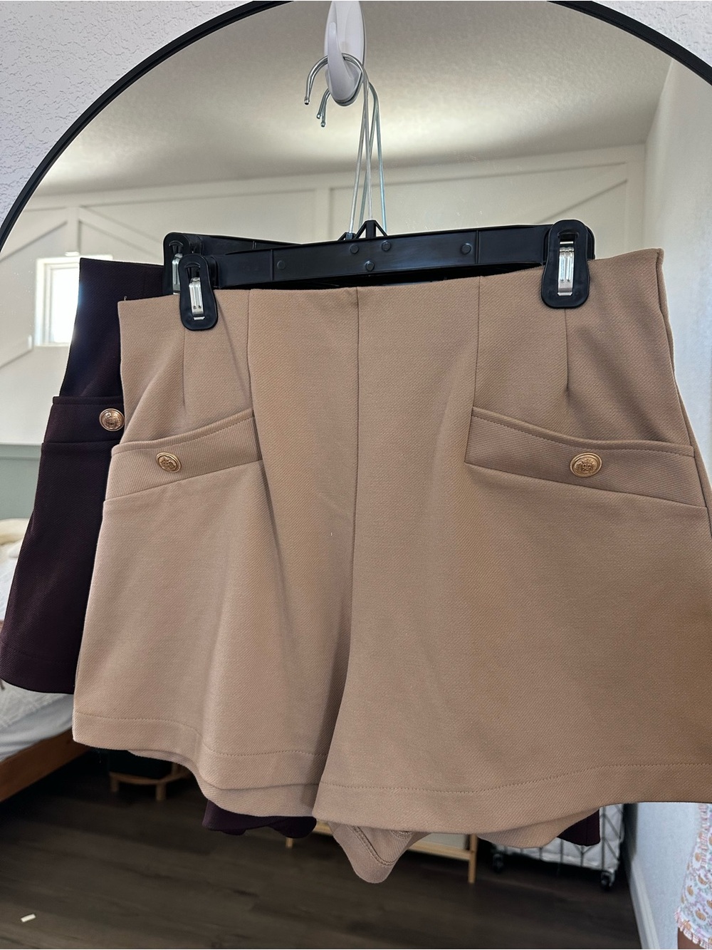 H&M Tan High-Waist Women's Shorts with Buttoned Front Pockets